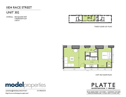 Floor plan for 1 bed, 1 bath, 450 sqft